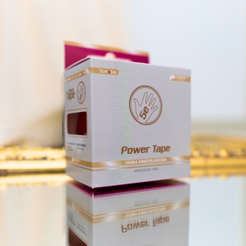Wzmocnione tejpy Power 5E o zwiększonej gramaturze. Gruba bawełna do stabilizacji kolana, Crossfitu i korekcji wad postawy.