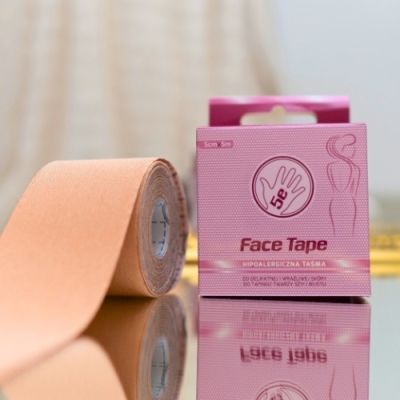 Beżowy tejp na twarz Face Tape - kinesiotaping estetyczny na zmarszczki mimiczne, lwią bruzdę i lifting owalu