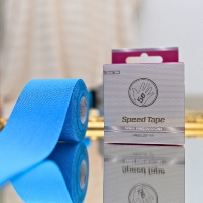Niebieski tejp bawełniany Speed - taping limfatyczny na obrzęki, siniaki i opuchliznę nóg